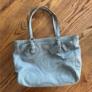Coach Metallic Gray Leather Tote